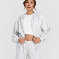 Mid Weight Zip Through Hoodie | Light Grey Marl