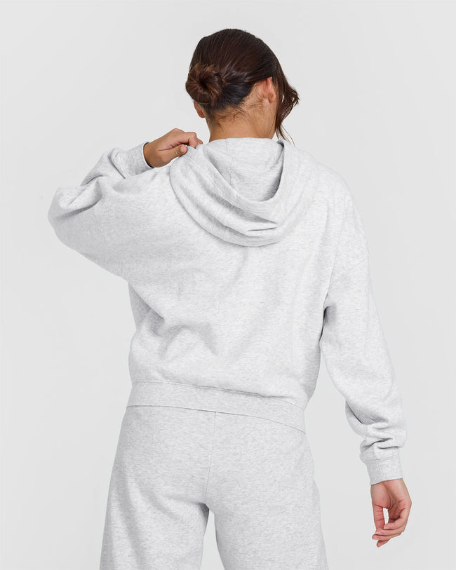 Mid Weight Zip Through Hoodie | Light Grey Marl