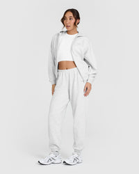Mid Weight Zip Through Hoodie | Light Grey Marl