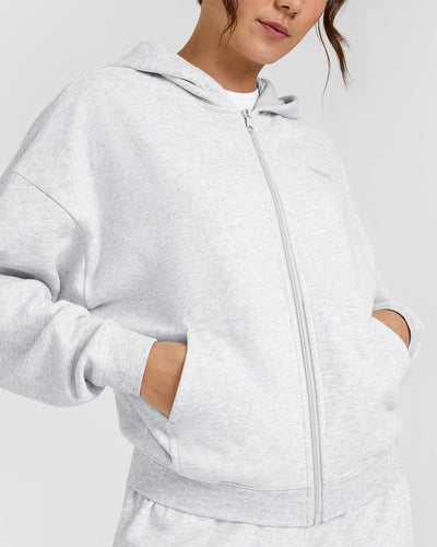 Mid Weight Zip Through Hoodie | Light Grey Marl