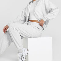 Mid Weight Zip Through Hoodie | Light Grey Marl