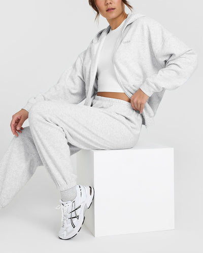 Mid Weight Zip Through Hoodie | Light Grey Marl