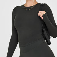 Mellow™ Rib Mid Long Sleeve Top | Soft Black