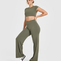 SoftMotion™ Short Sleeve Crop Top with White Logo | Alpine Green