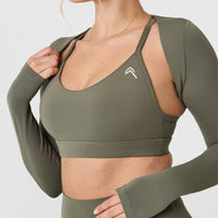 SoftMotion™ Long Sleeve Shrug with White Logo | Alpine Green