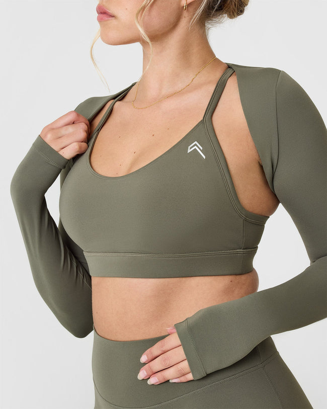 SoftMotion™ Long Sleeve Shrug with White Logo | Alpine Green