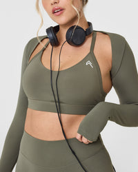 SoftMotion™ Long Sleeve Shrug with White Logo | Alpine Green