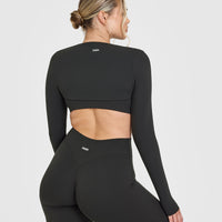 SoftMotion™ Long Sleeve Shrug with White Logo | Soft Black