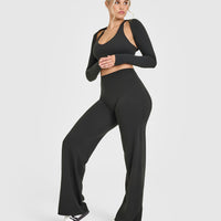 SoftMotion™ Long Sleeve Shrug with White Logo | Soft Black