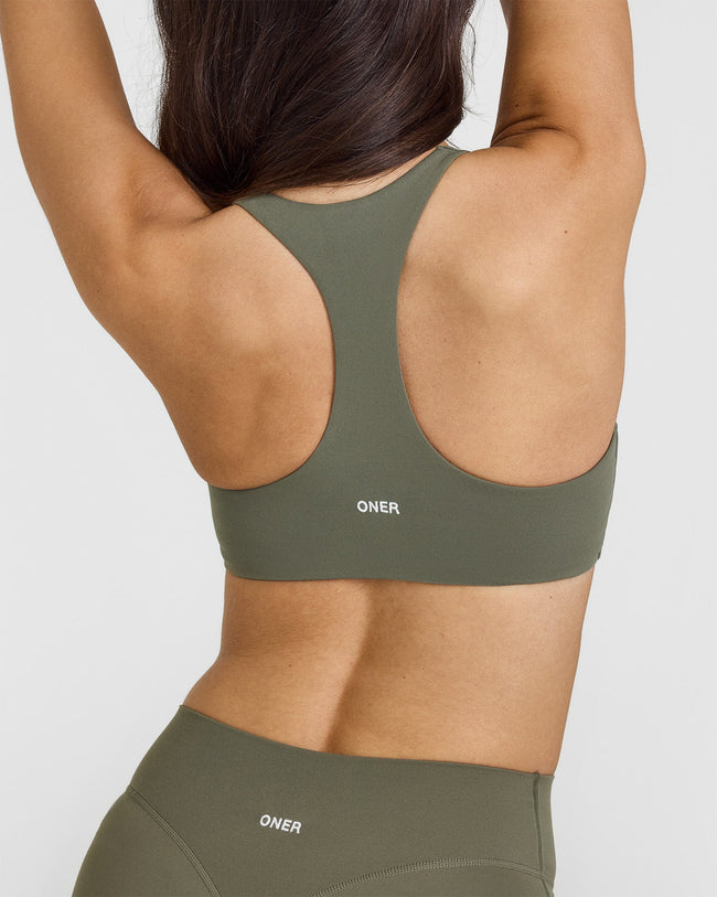 SoftMotion™ Bralette with White Logo | Alpine Green