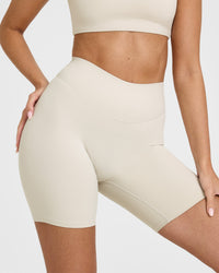 SoftMotion™ Cycling Shorts 8" with White Logo | Sand