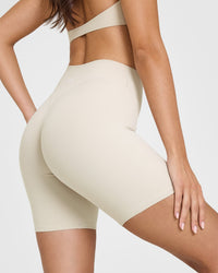 SoftMotion™ Cycling Shorts 8" with White Logo | Sand