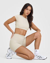 SoftMotion™ Shorts 6" with White Logo | Sand