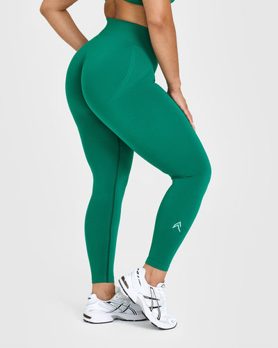 Effortless Seamless Leggings with White Logo | Emerald Green