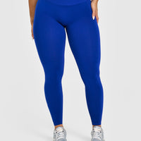 Effortless Seamless Leggings with White Logo | Strong Blue