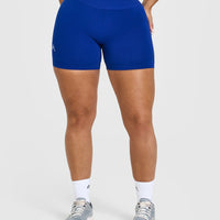 Effortless Seamless Shorts with White Logo | Strong Blue