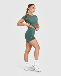 Effortless Seamless Shorts with White Logo | Iced Green