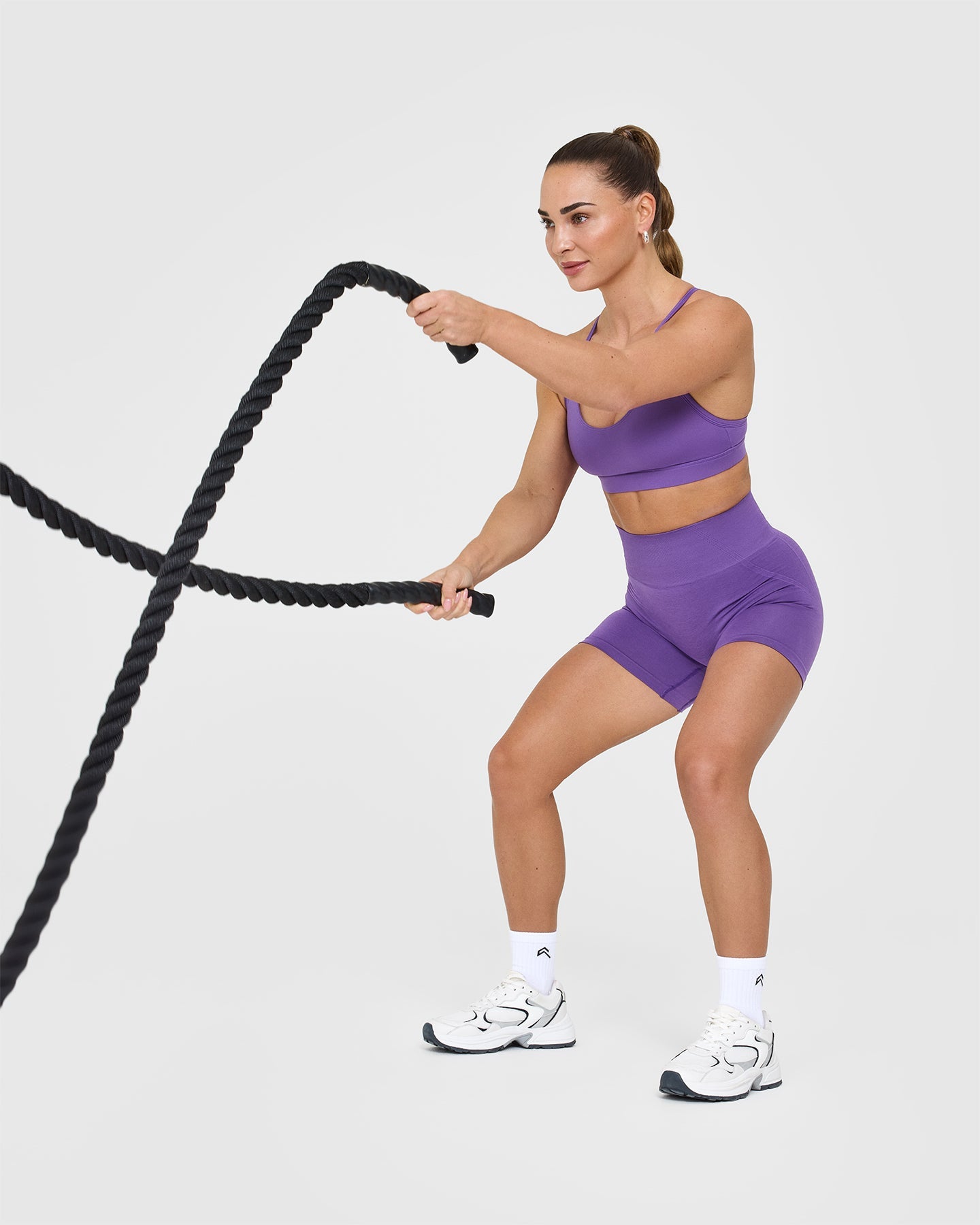 Effortless Seamless Shorts with White Logo | Iris Purple