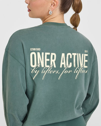 Oversized Graphic Washed Long Sleeve Top | Iced Green