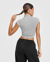 Mellowâ„¢ Rib Mid Mock Neck T-Shirt | Charcoal Marl