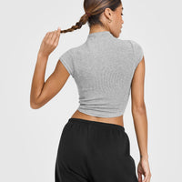 Mellowâ„¢ Rib Mid Mock Neck T-Shirt | Charcoal Marl