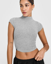 Mellowâ„¢ Rib Mid Mock Neck T-Shirt | Charcoal Marl