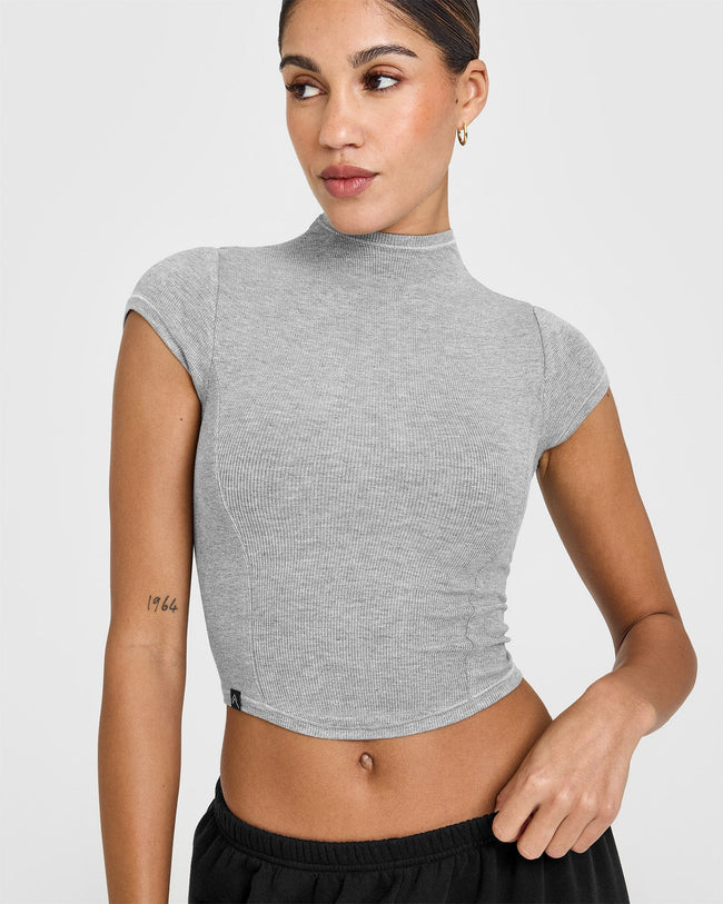 Mellowâ„¢ Rib Mid Mock Neck T-Shirt | Charcoal Marl