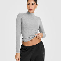 Mellowâ„¢ Rib Mock Neck Long Sleeve Top | Charcoal Marl