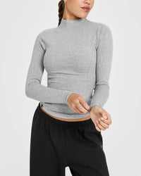 Mellowâ„¢ Rib Mock Neck Long Sleeve Top | Charcoal Marl