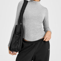 Mellowâ„¢ Rib Mock Neck Long Sleeve Top | Charcoal Marl