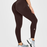 Effortless Seamless Leggings with White Logo | 70% Cocoa