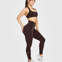 Effortless Seamless Leggings with White Logo | 70% Cocoa