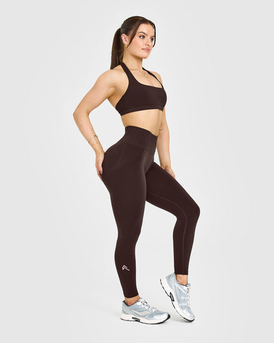 Effortless Seamless Leggings with White Logo | 70% Cocoa