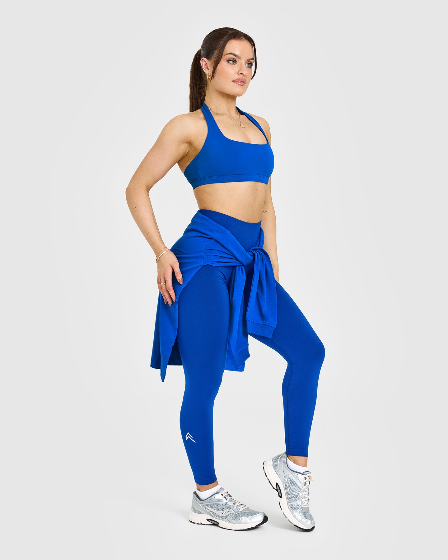 Effortless Seamless Leggings with White Logo | Cobalt Blue