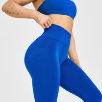 Effortless Seamless Leggings with White Logo | Cobalt Blue