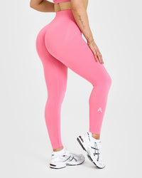 Effortless Seamless Leggings with White Logo | Peony Pink