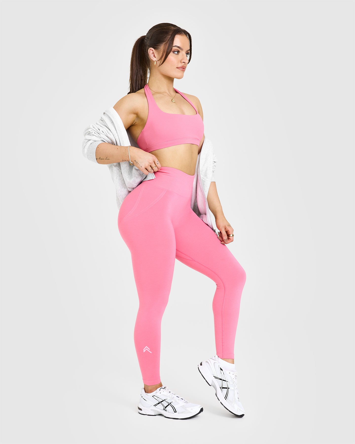 Effortless Seamless Leggings with White Logo | Peony Pink