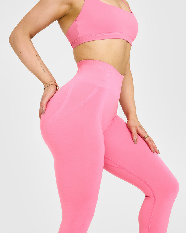 Effortless Seamless Leggings with White Logo | Peony Pink
