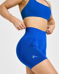 Effortless Seamless Shorts with White Logo | Cobalt Blue