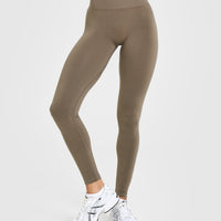 Effortless Seamless Leggings with White Logo | Moss Brown