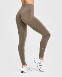 Effortless Seamless Leggings with White Logo | Moss Brown