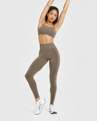 Effortless Seamless Leggings with White Logo | Moss Brown