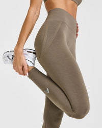 Effortless Seamless Leggings with White Logo | Moss Brown