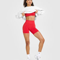 Effortless Seamless Shorts with White Logo | Muscle Mommy Red