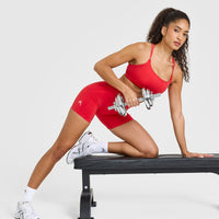 Effortless Seamless Shorts with White Logo | Muscle Mommy Red