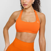 EasyLift™ Halter Bralette with White Logo | Flame Orange