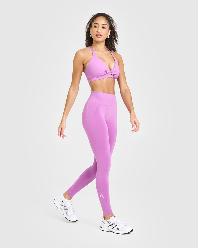 Effortless Seamless Leggings with White Logo | Orchid Purple