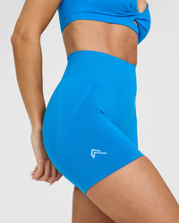 Effortless Seamless Shorts with White Logo | Tropical Blue