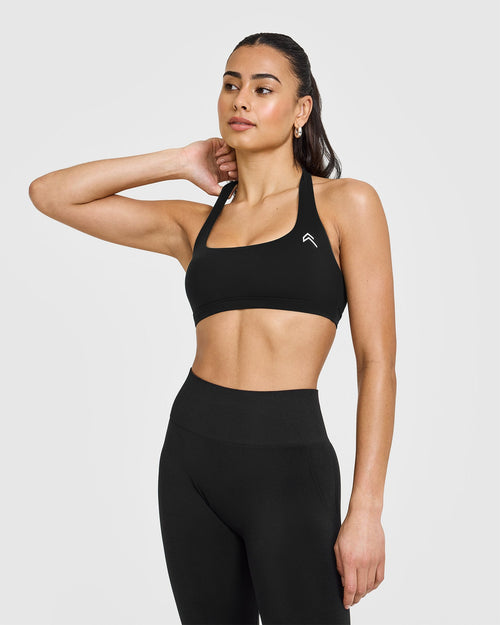 Oner Modal EasyLift™ Halter Bralette with White Logo | Black