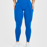 Effortless Seamless Leggings with White Logo | Oasis Blue